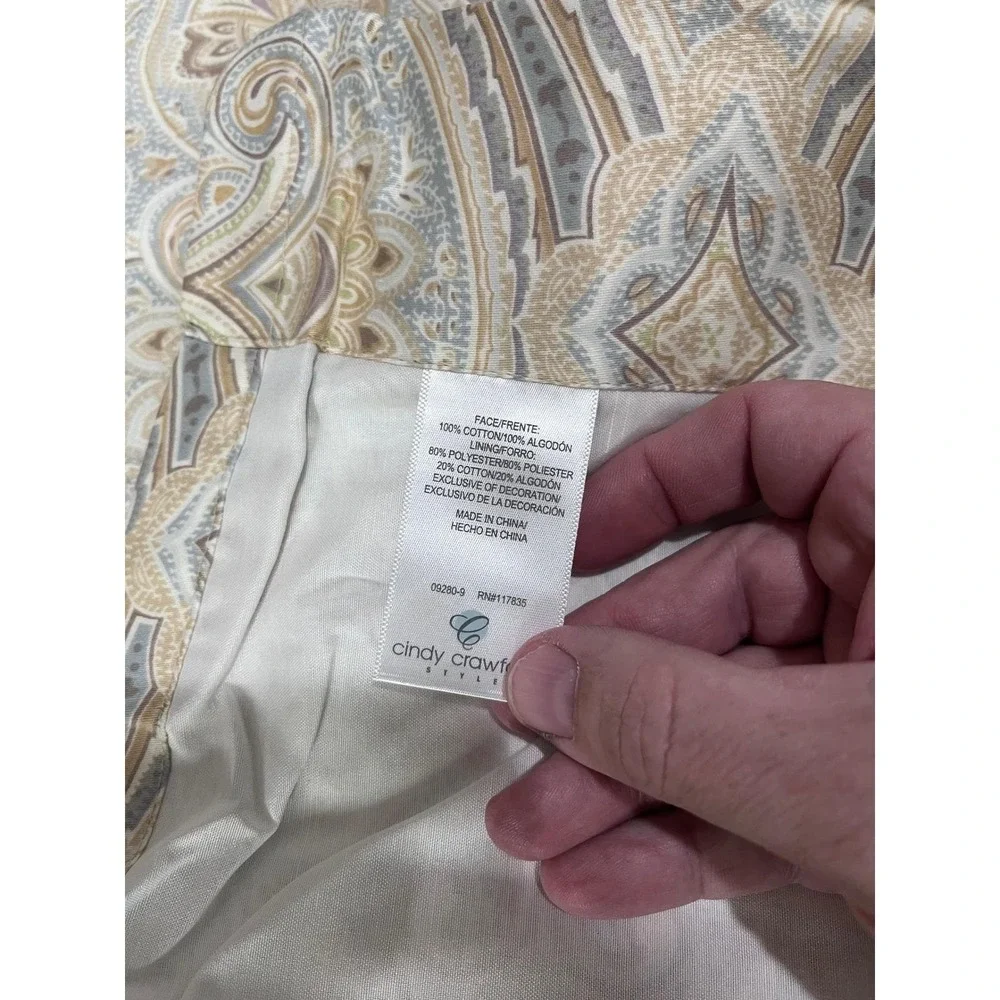 Cindy Crawford Style Blue Tan Paisley Medallion Cotton‎ Curtain Panels 2pc 42x84